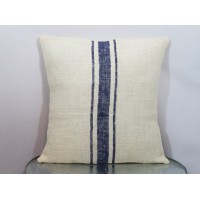 Custom ivory burlap grain sack stripes NAVY BLUE (or custom color) pillow cover   112826741605